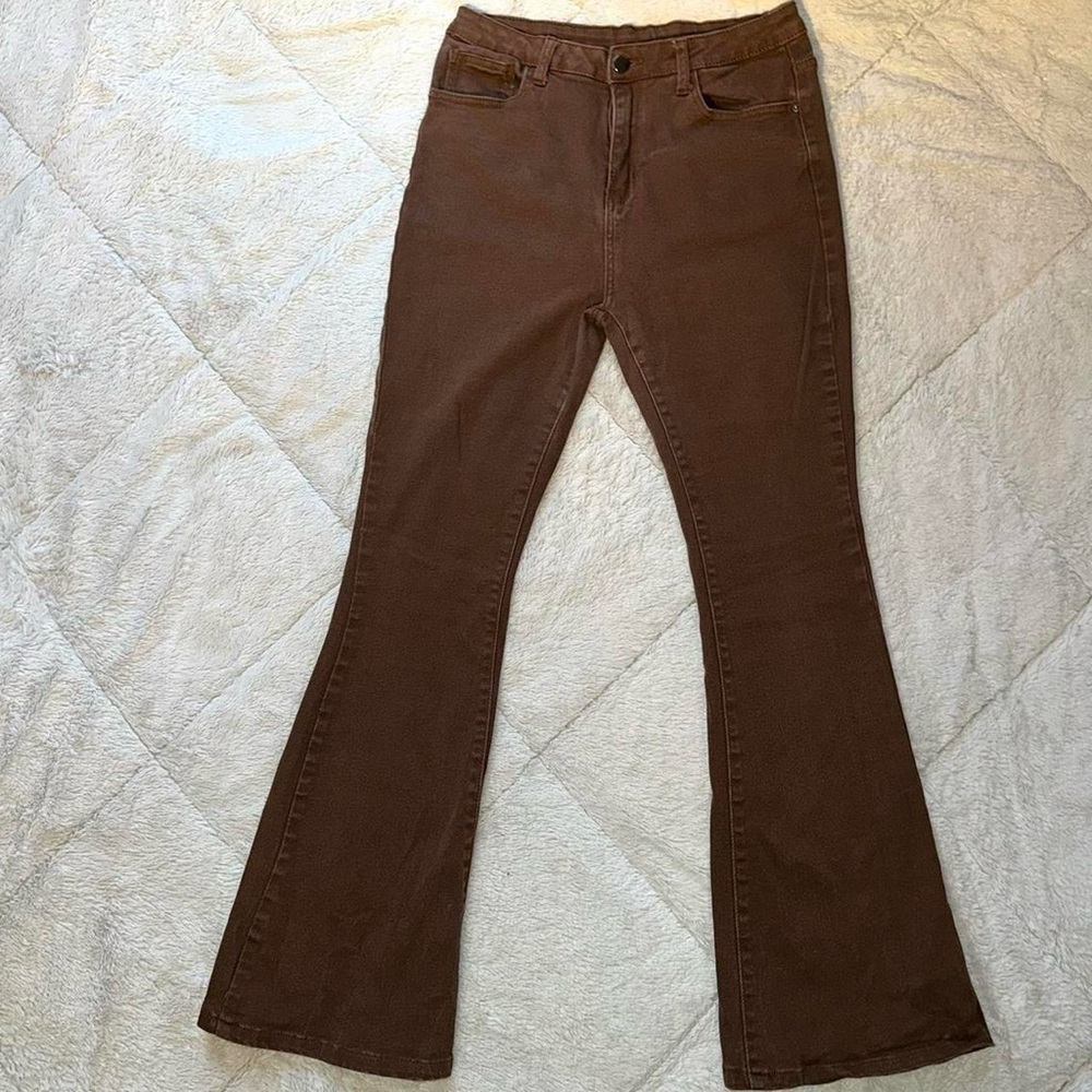 Mocha brown flare high rise jeans